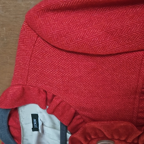 J Crew Heather Red Tweed Ruffled Blazer Jacket sz 6T - Picture 2 of 6